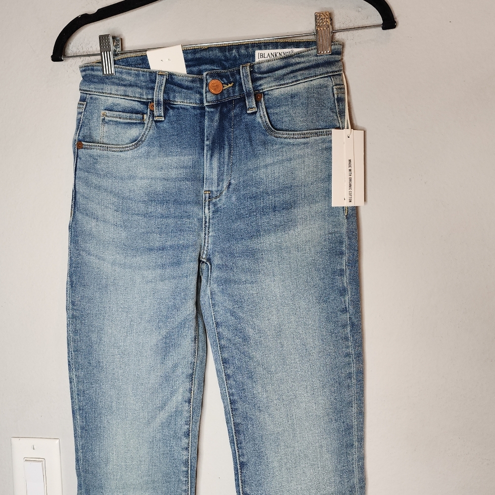 NWT Blank NYC Split Hem Mini Flare Hoyt Medium Wash Jeans Stretch Denim Size 24 - Picture 13 of 14